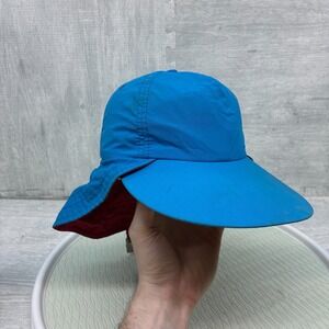 Vintage Columbia Sun Hat Mens Small Blue Red Long Bill Neck Flap USA Made